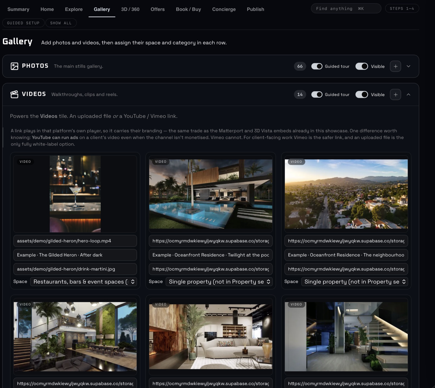 SonoXR Studio with a Showcase's gallery open for review